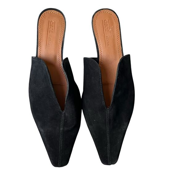 Asos Landing Mules Womens 7 Black Suede Slip On Flats Pointy Comfort Shoes - Picture 3 of 13